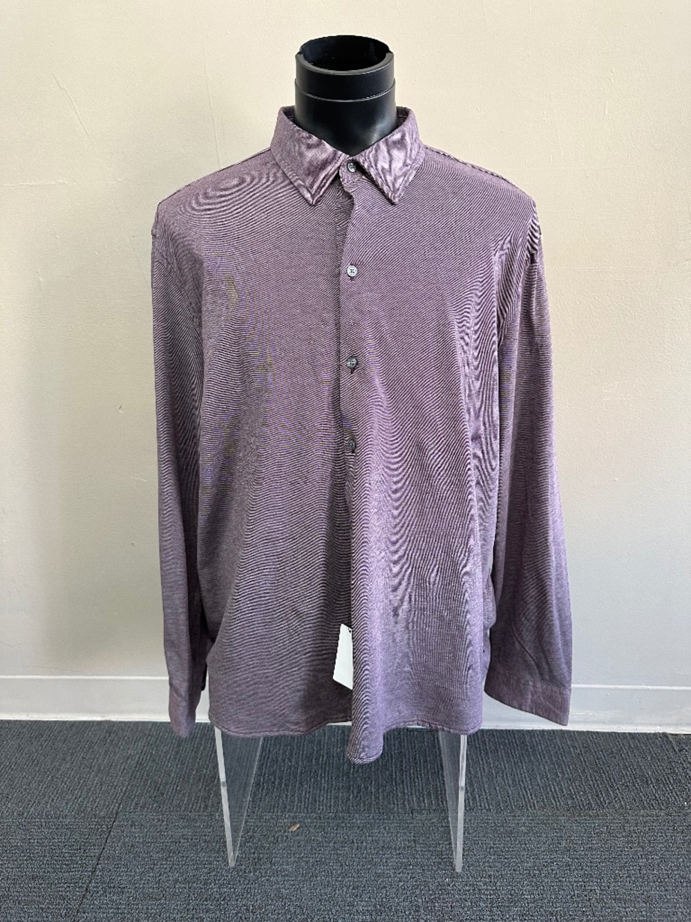NWT DKNY Men's Knit 2XL Red Solid Long Sleeve Point Collar Button-Up